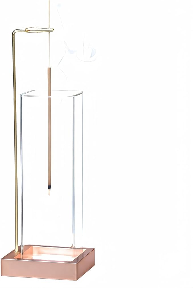 Incense Holder, Metal Incense Holder for Sticks with Glass Ash Catcher, Anti-Ash Incense Burner for Meditation Yoga Spa Room Décor (Rose Gold)