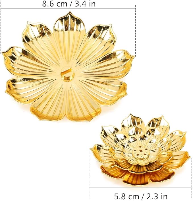 Accmor Zinc Alloy Incense Holder, Lotus Stick Incense Burner, Incense Holder for Stick/Coil/Cone Incense with Ash Catcher, Gold