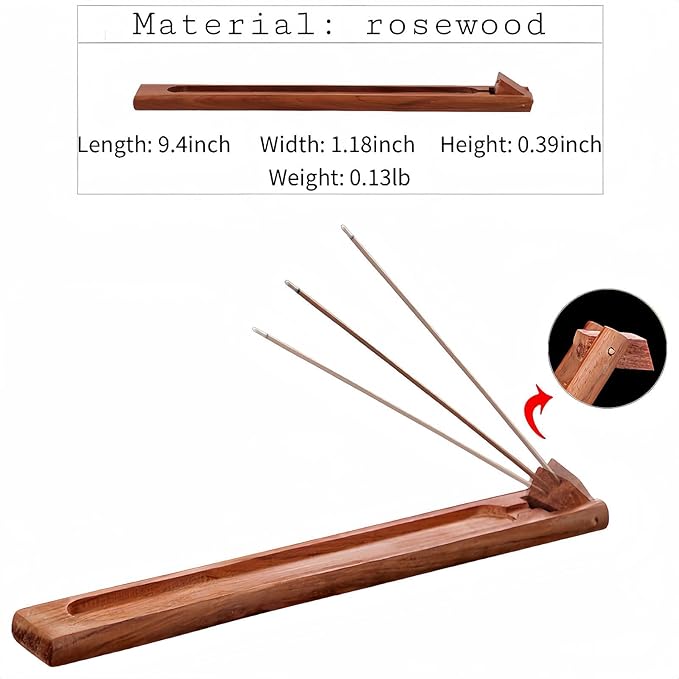 Wood Incense Holder for Sticks with Adjustable Angle & Ash Catcher | 9.8 Inch Inscent Stick Holder Burner | Zen Yoga Room Decor, Durable Natural Teak Incense Holders for Stick Incense