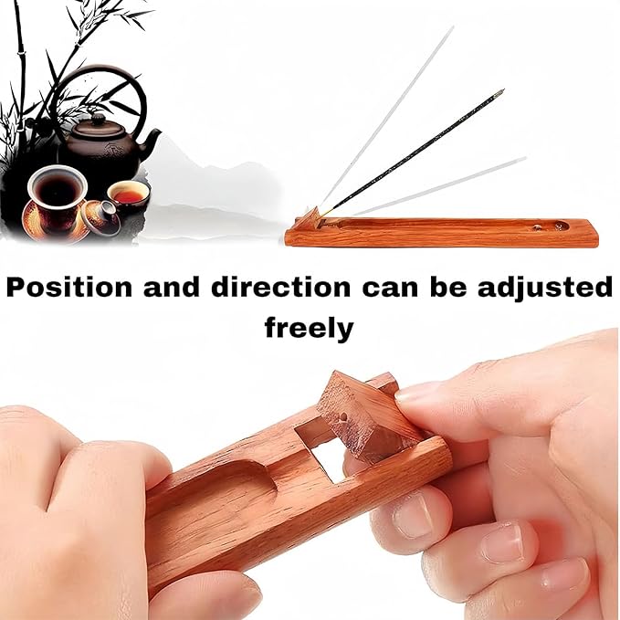 Wood Incense Holder for Sticks with Adjustable Angle & Ash Catcher | 9.8 Inch Inscent Stick Holder Burner | Zen Yoga Room Decor, Durable Natural Teak Incense Holders for Stick Incense