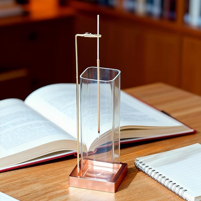 Incense Holder, Metal Incense Holder for Sticks with Glass Ash Catcher, Anti-Ash Incense Burner for Meditation Yoga Spa Room Décor (Rose Gold)