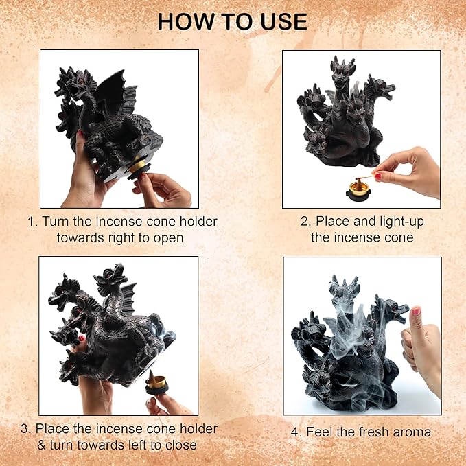 Hosley 120pk Bulk Buy 8.5 Inch High Resin Dragon Decor Statue/Incense Cone Burner Smoking Dragon Holder. Ideal for Spa and Aromatherapy Suggested for use with Hosley Brand Incense Cones